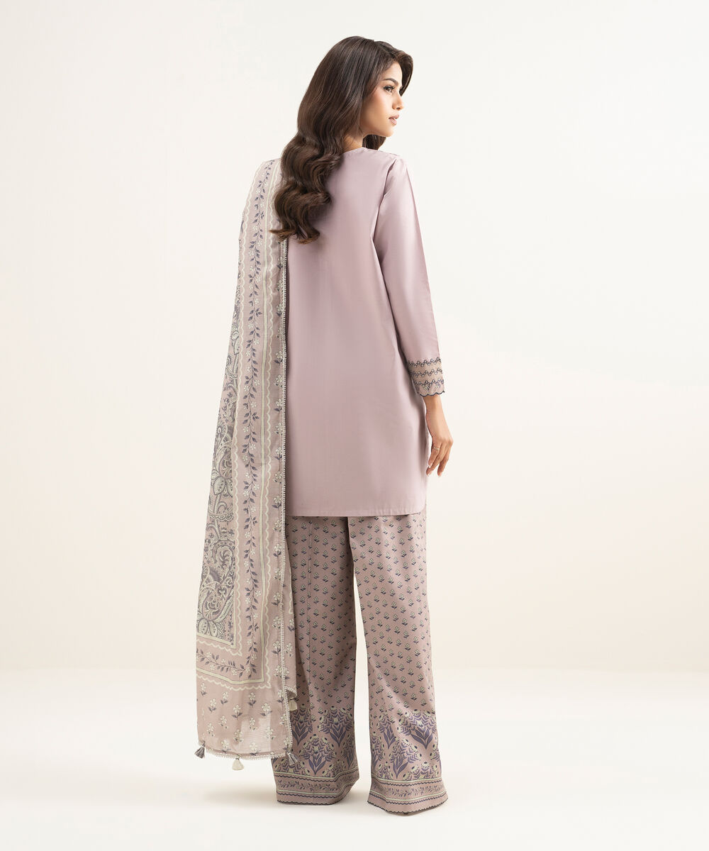 Women's Unstitched Lawn Embroidered Pink 3 Piece Suit