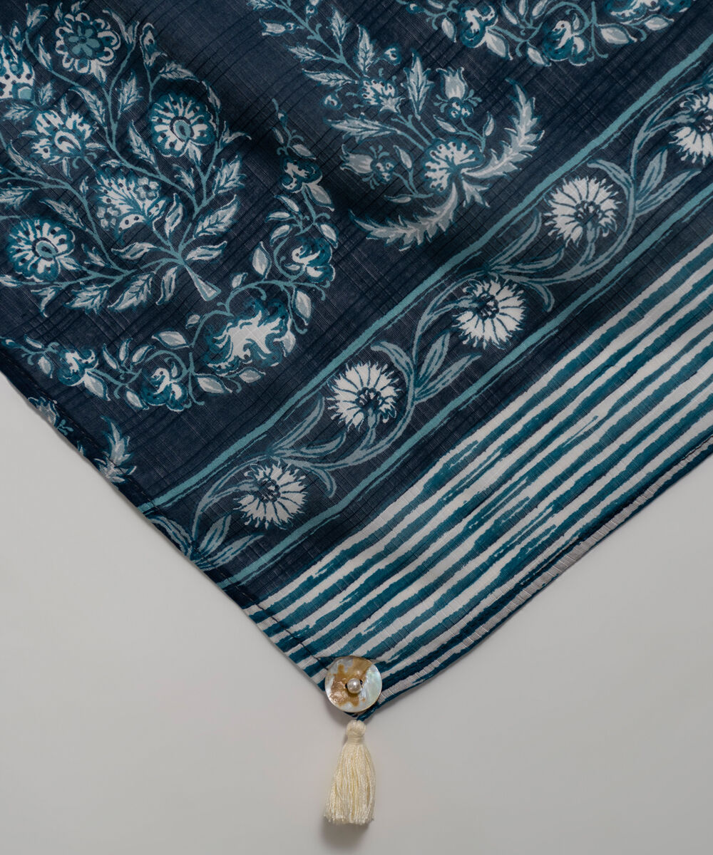 Textured Voile Printed Blue Dupatta