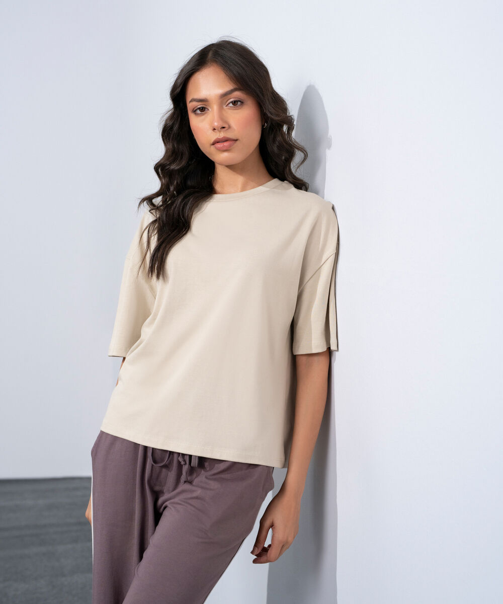 Women's Western Beige Loose Fit Supima T-Shirt