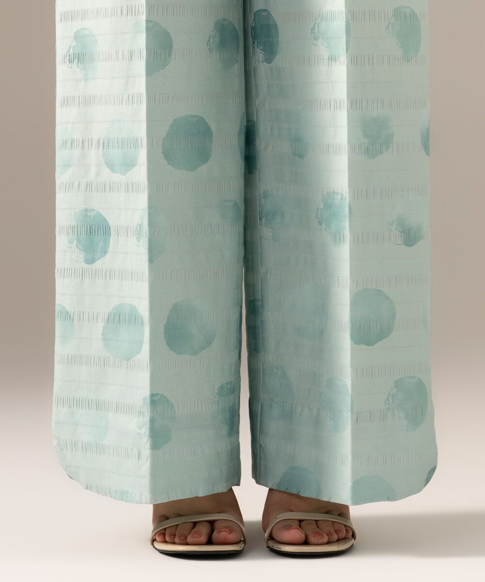 Women's RTW Seersucker Printed Blue Straight Pants