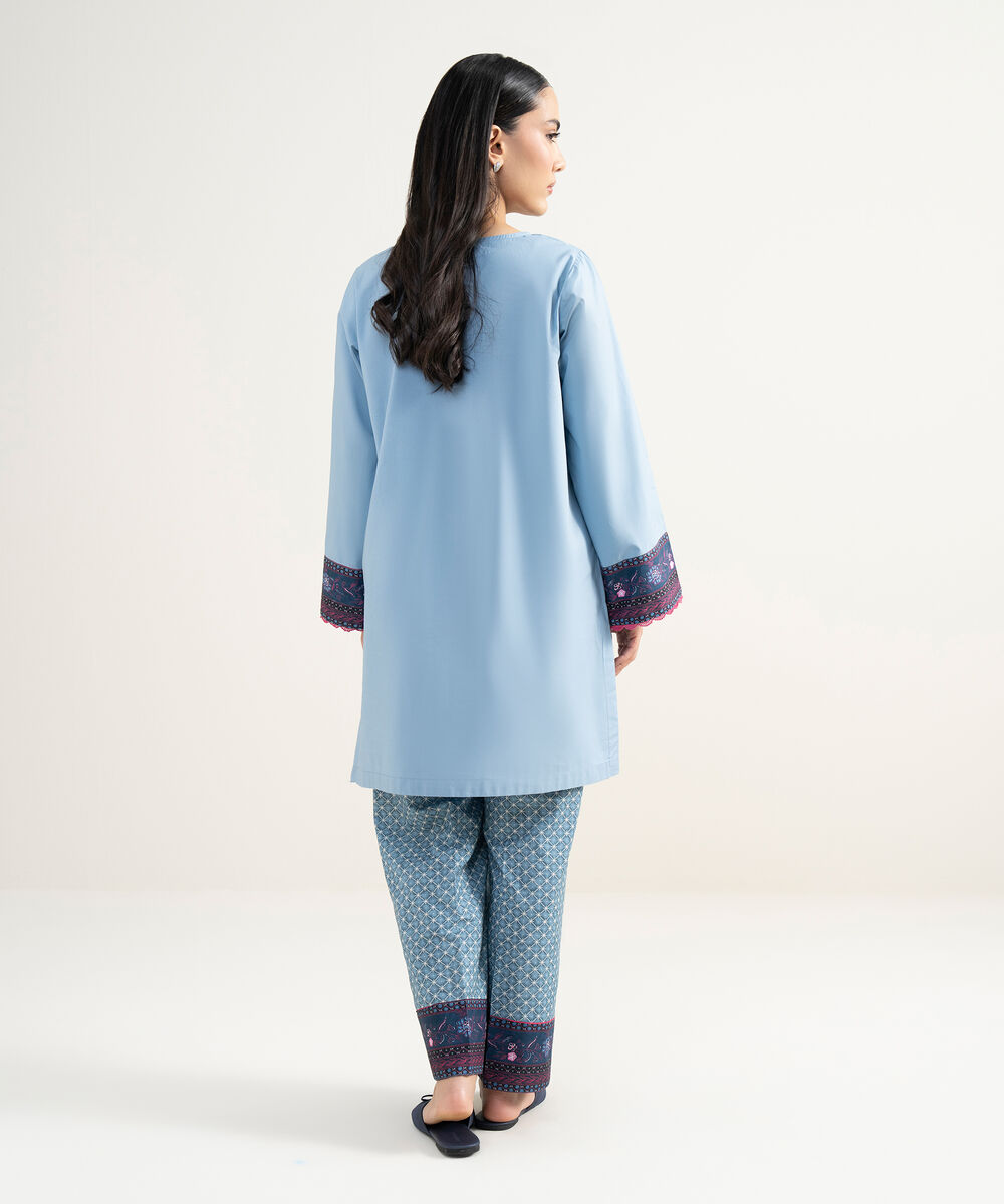 Women's RTW Lawn Solid Blue Straight Shirt