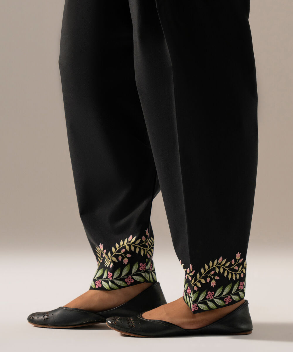 Women's RTW Cambric Printed Black Skinny Shalwar