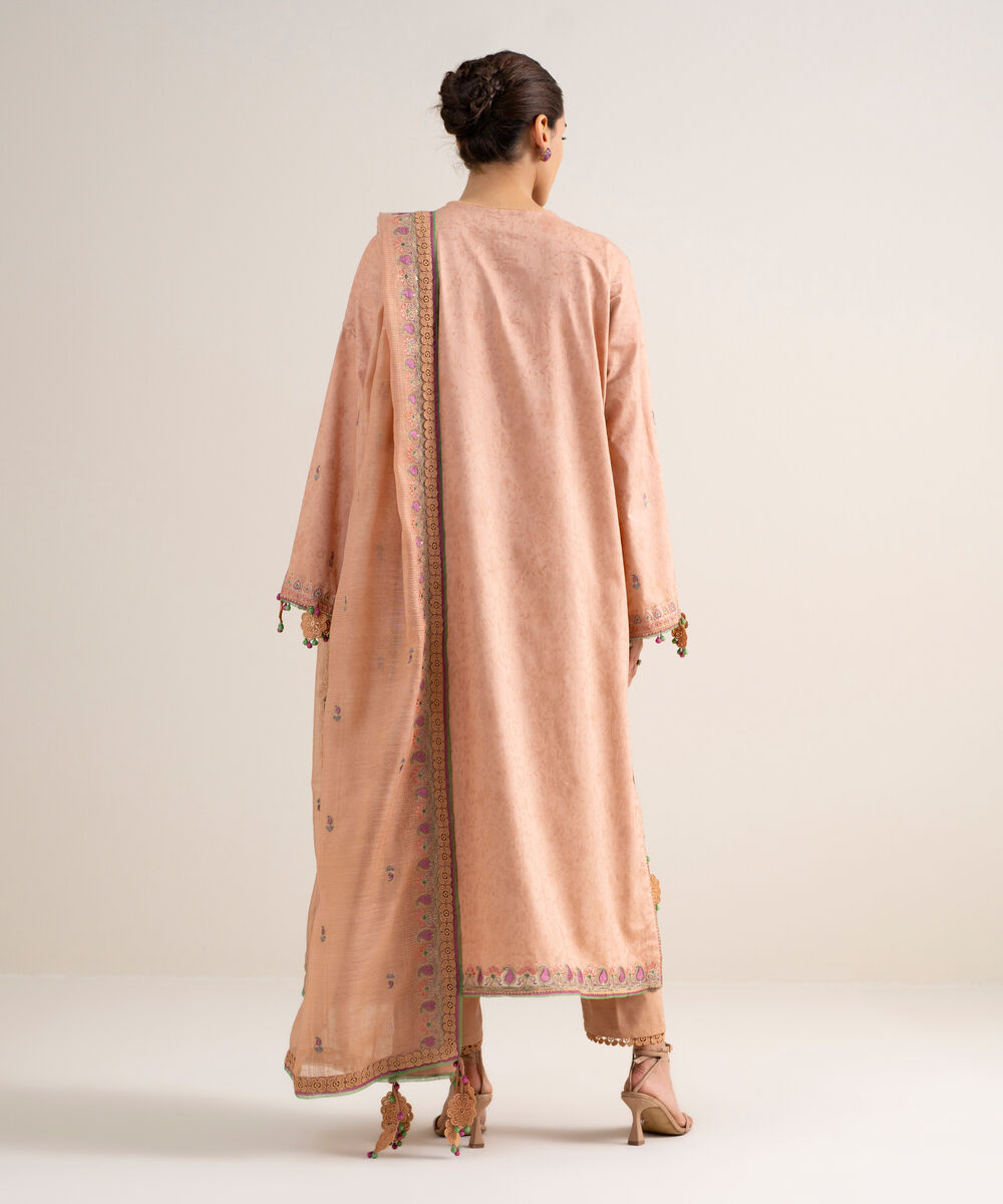 Women's Unstitched Cotton Jacquard Embroidered Pink
