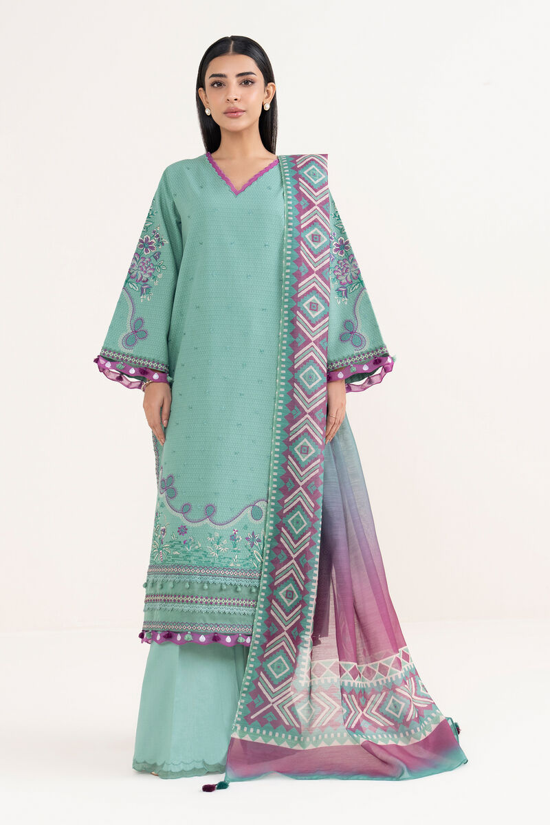 3 Piece -  Embroidered Dobby Suit