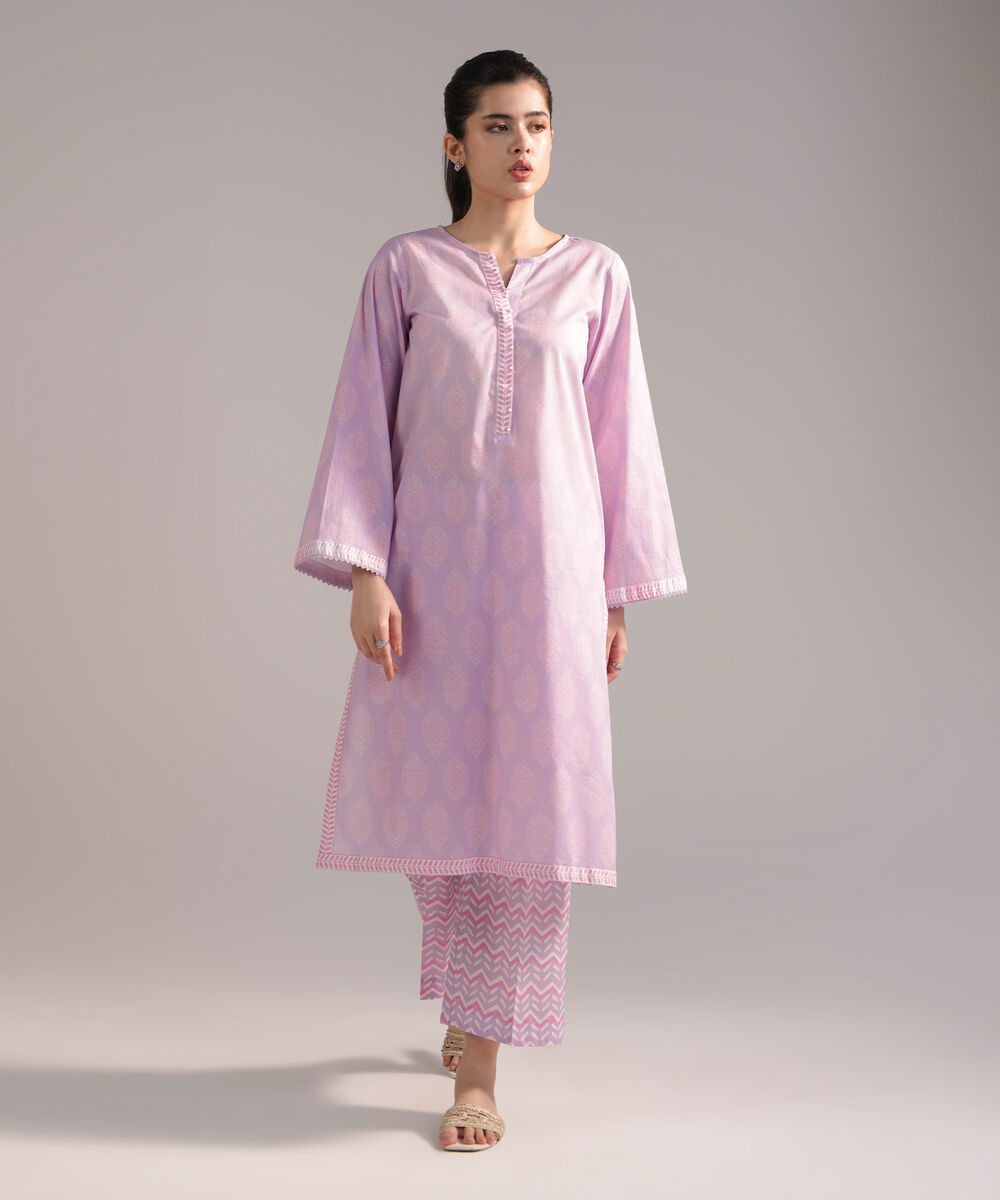 Women's RTW Crosshatch Printed Lavender Straight Shirt