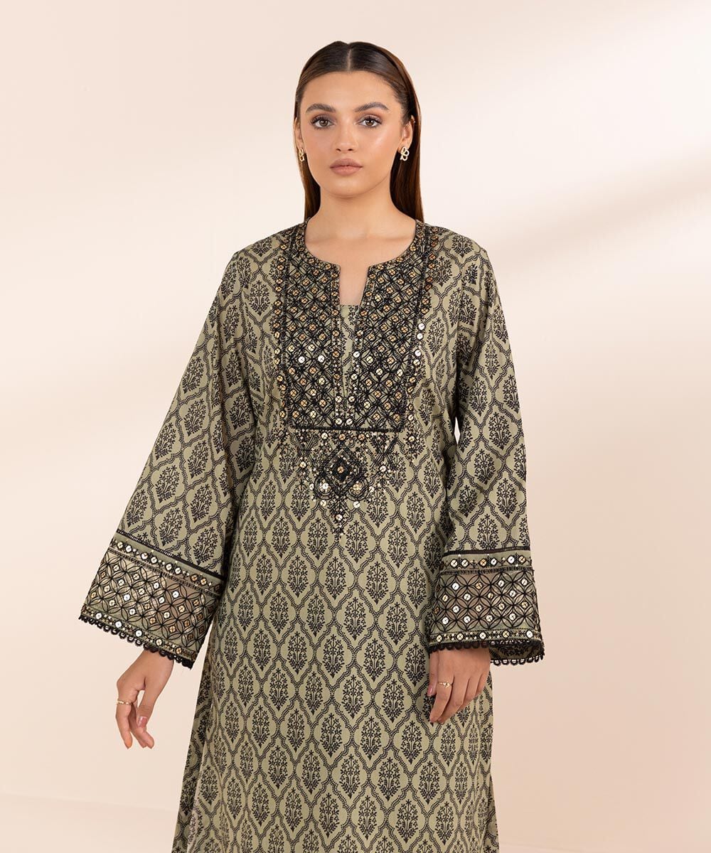 Women's Pret Lawn Brown Printed Embroidered A-Line Shirt
