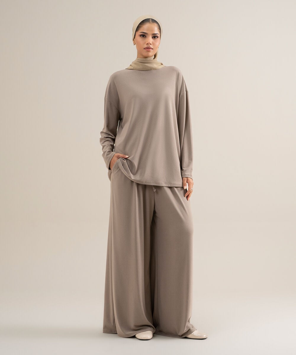 Women's Cotton Taupe Jersey Knit Top