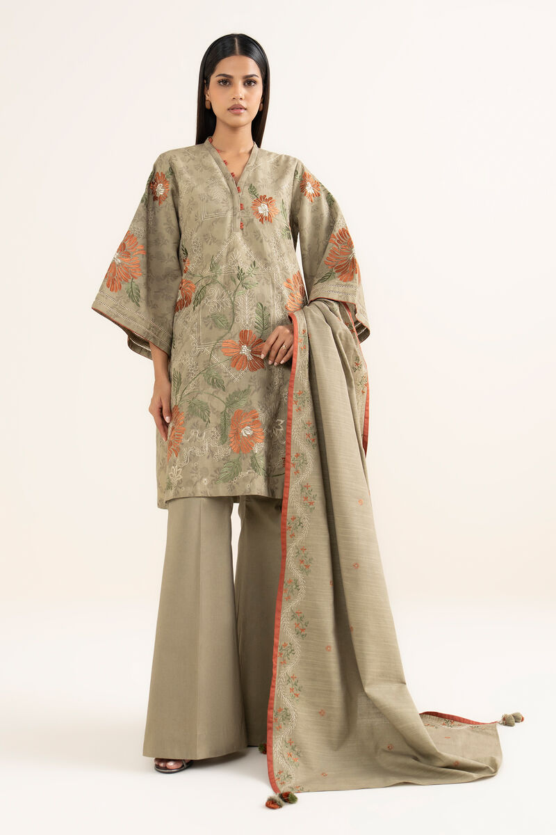 3 Piece - Embroidered Cotton Jacquard Suit