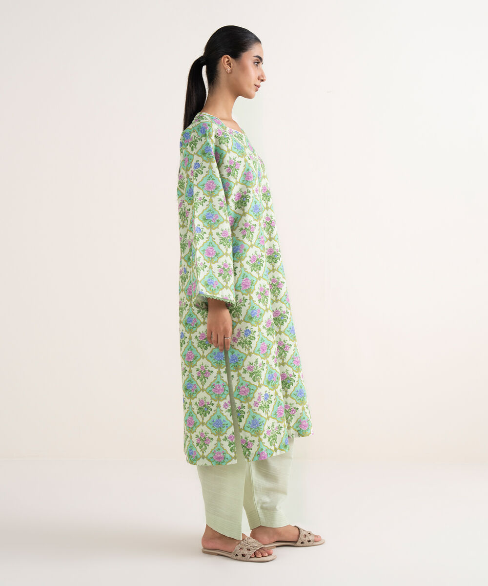 Women's Unstitched Cotton Printed Multi Two Piece Suit