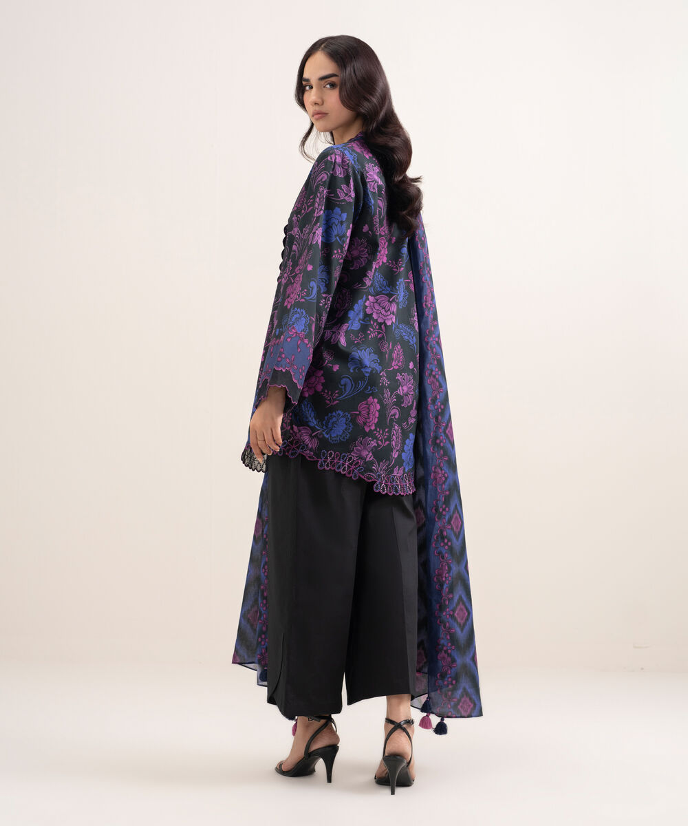 Women's Unstitched Lawn Embroidered Black 2 Piece Suit