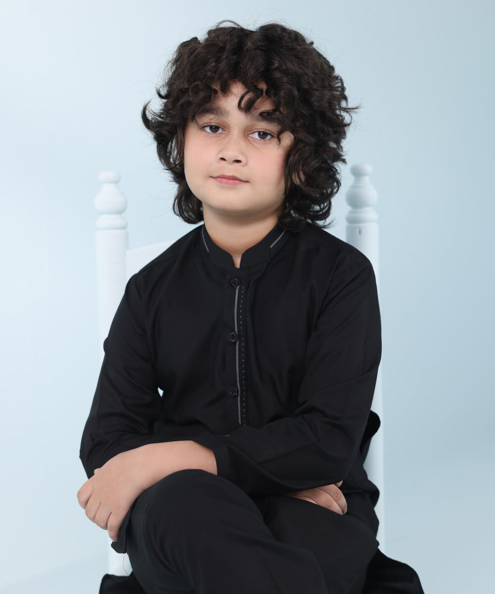 Kids East Boy's Black 2 Piece Dyed  Dobby Suit