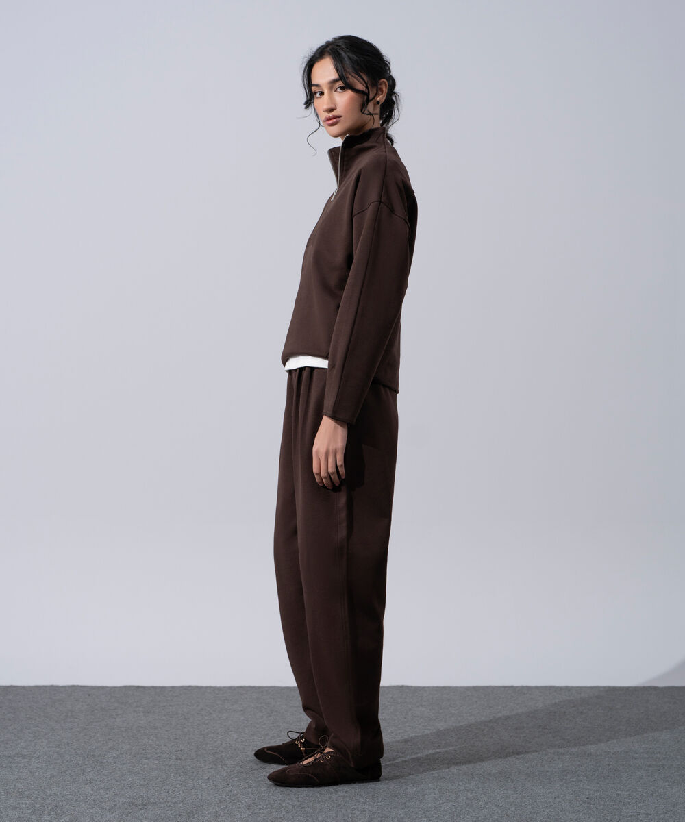 Women's Western Wear Navy Blue Knit Barrel-Fit Trousers