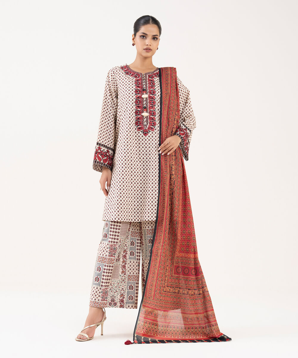 Women's RTW Cambric Off White Embroidered A-Line Shirt