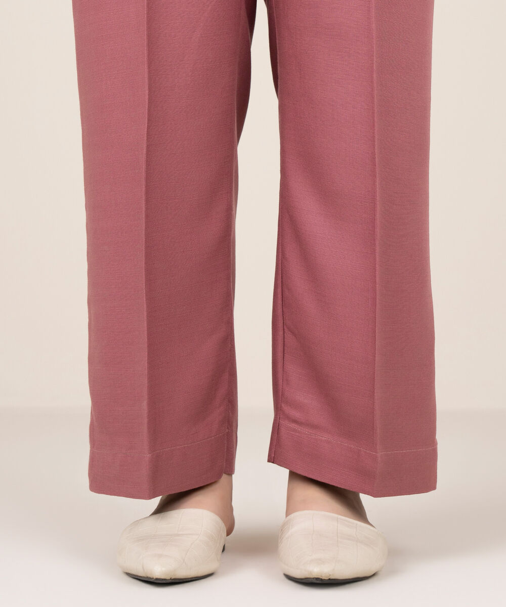 Women's RTW Herringbone Solid Mauve Straight Pants