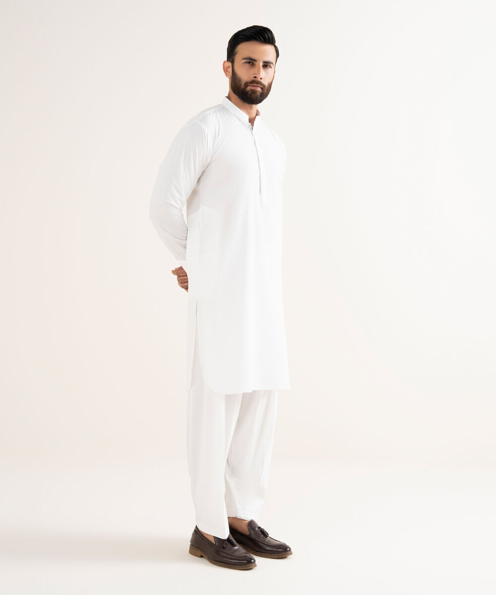 Men's Wash & Wear Plain White Kurta Shalwar