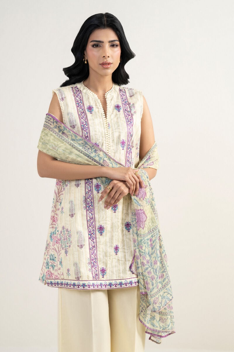 3 Piece - Embroidered Dobby Suit