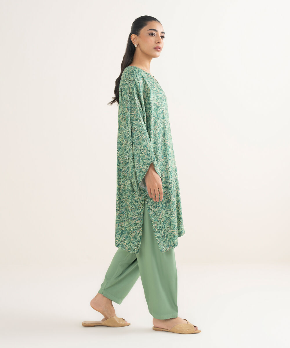 Women's RTW Bedford Printed Green Drop Shoulder Shirt