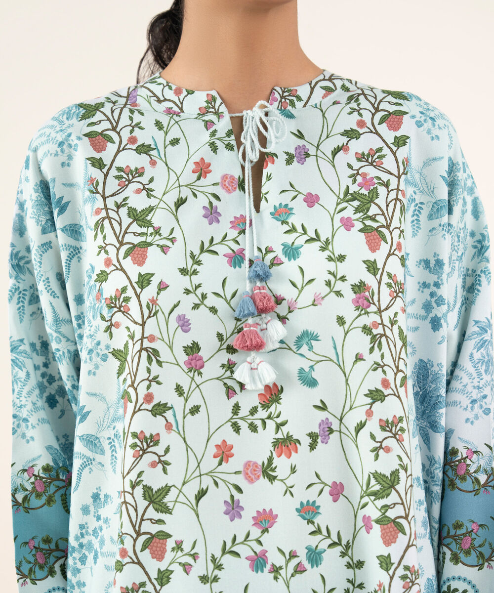 Women's Unstitched Viscose Khaddar Printed Blue 2 Piece Suit