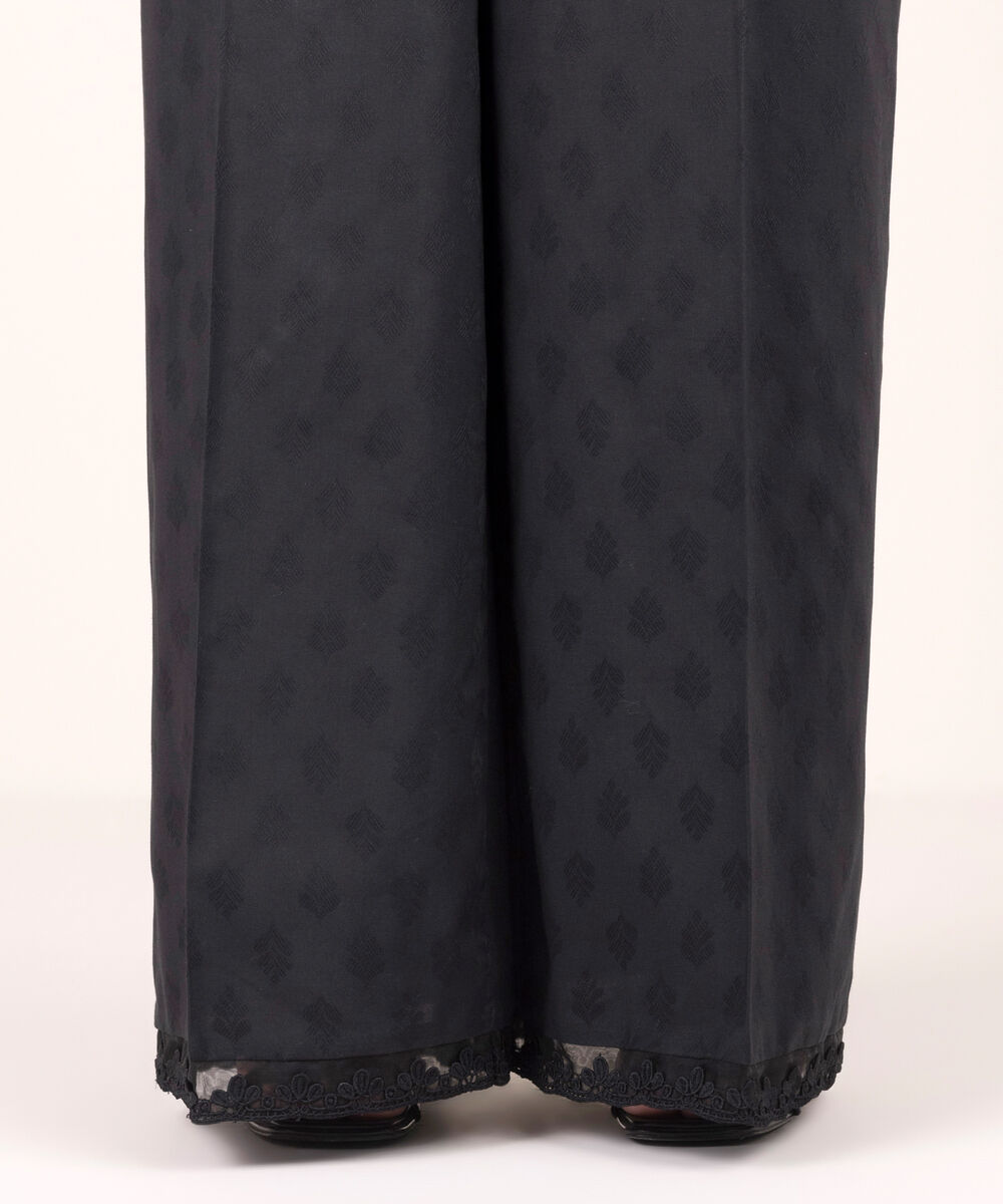 Women's RTW Self Jacquard Solid Black Flared Pants