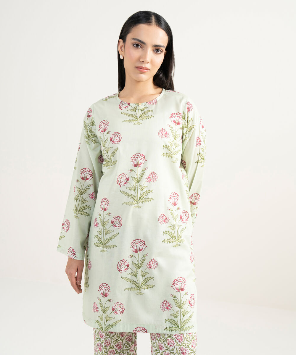 Women's RTW Lawn Printed Green Straight Shirt