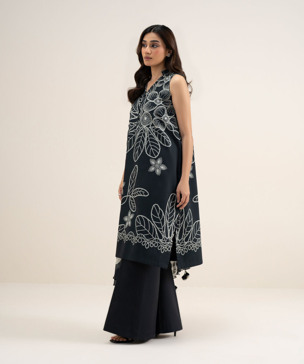 Women's Unstitched Lawn Printed Black 3 Piece Suit