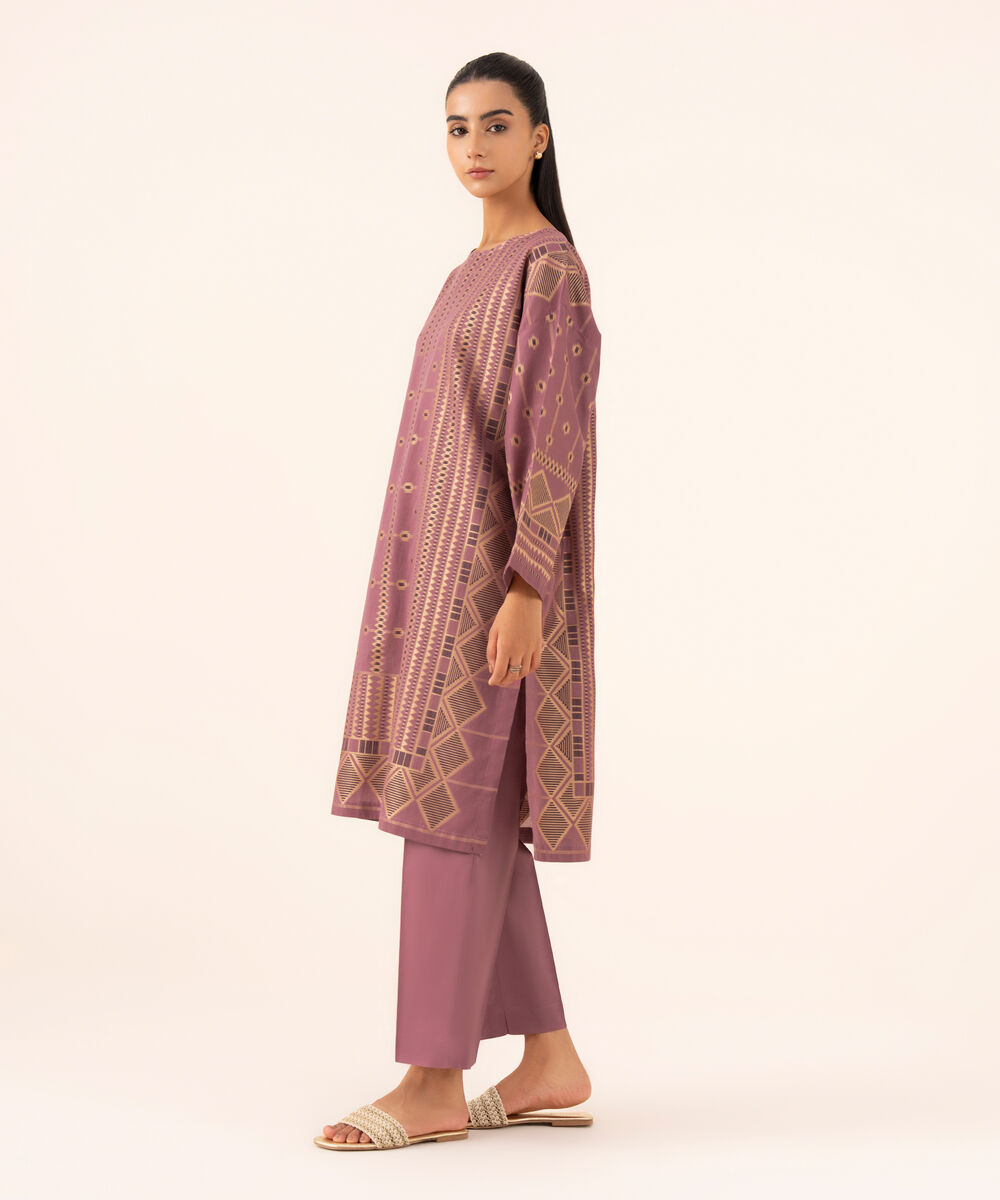 Women's RTW Extra Weft Jacquard Coral Pink Solid Boxy Shirt