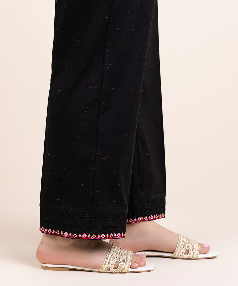 Women's Pret Multineps Black Embroidered Straight Pants
