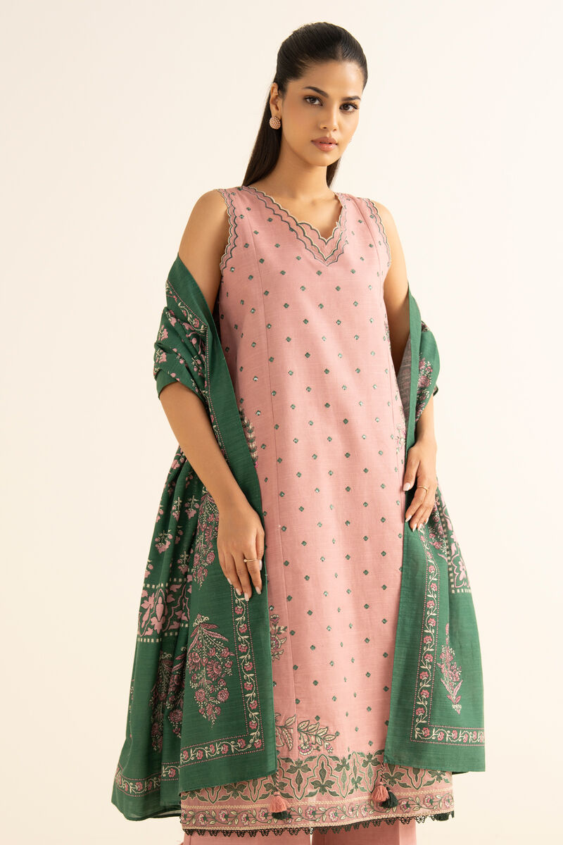 3 Piece - Embroidered Light Khaddar Suit