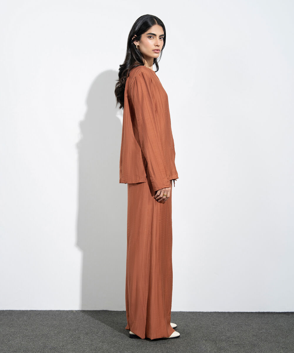 Women's Western Rust Slash Neck Textured Top