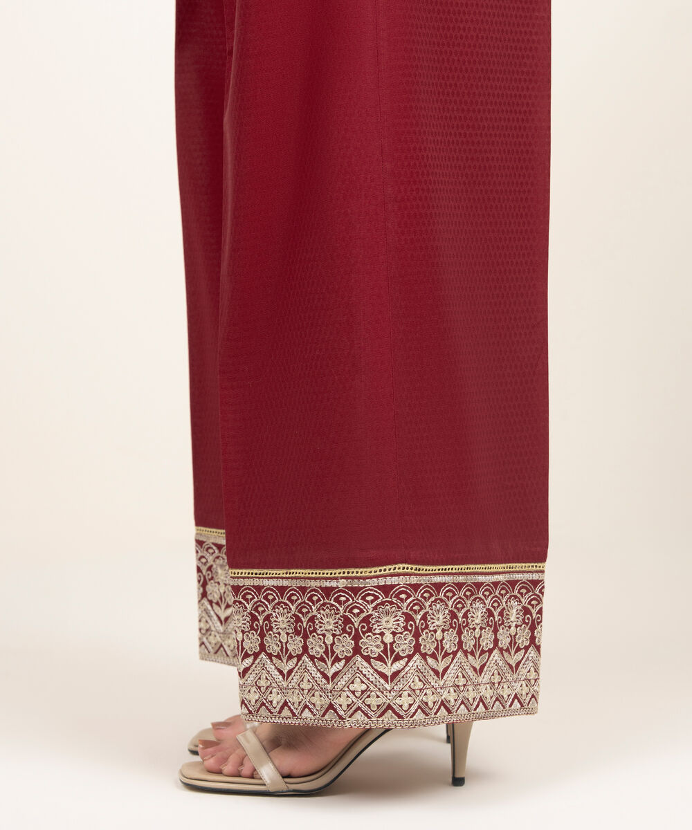 Women's RTW Dobby Embroidered Red Culottes