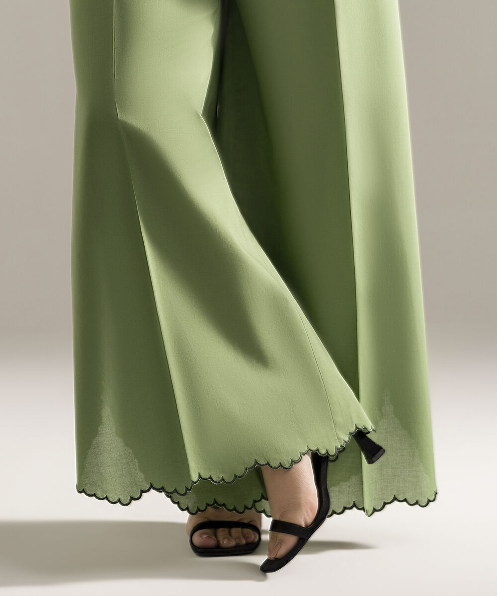 Women's RTW Cambric Embroidered Green Flared Pants