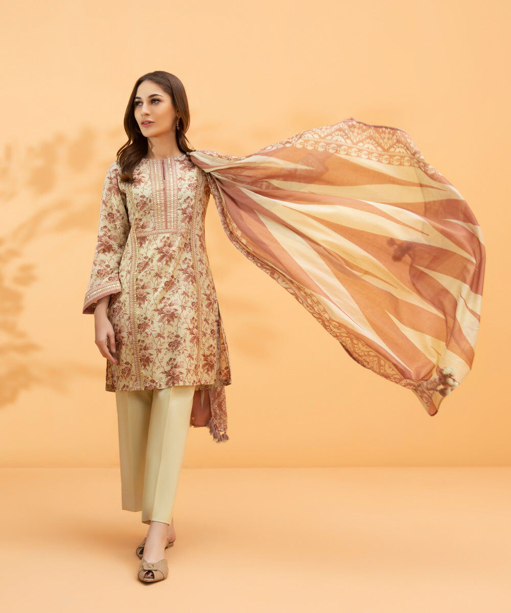 3 Piece - Printed Zari Lawn Suit