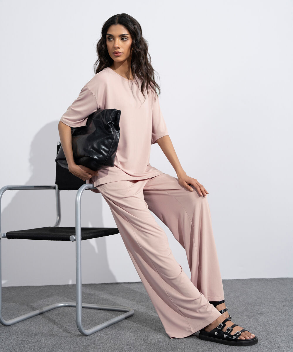 Women's Pink Flowing Loose Fit T-Shirt