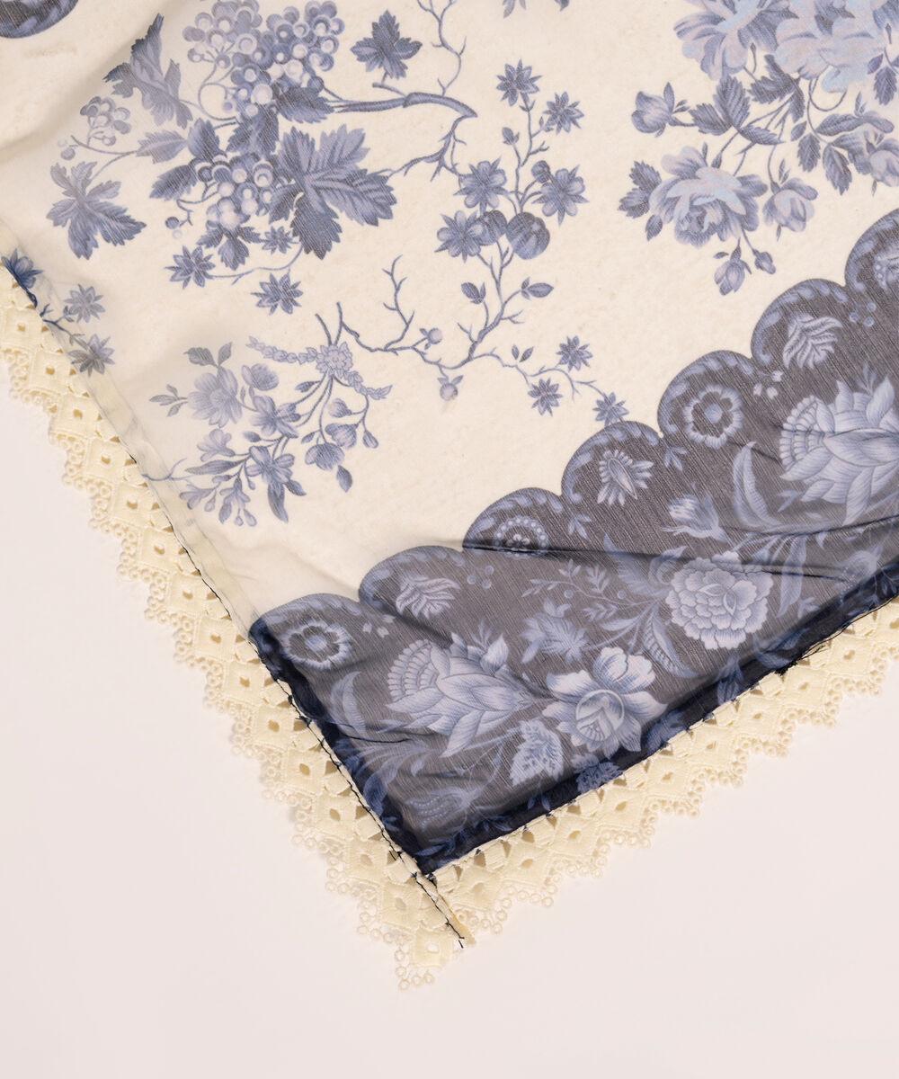 Blended Chiffon Printed Off White Dupatta