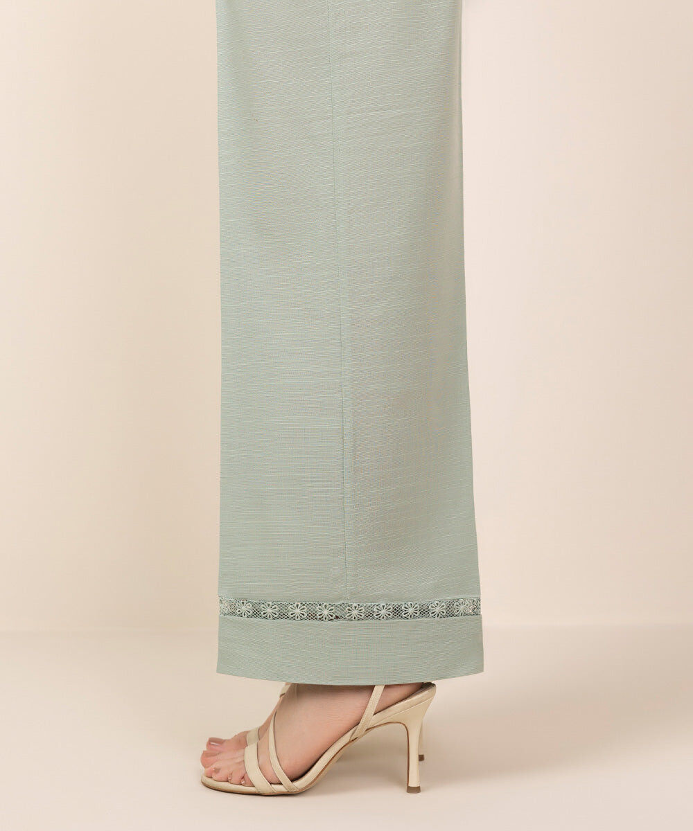 Woman - Green Solid Khaddar Straight Pants