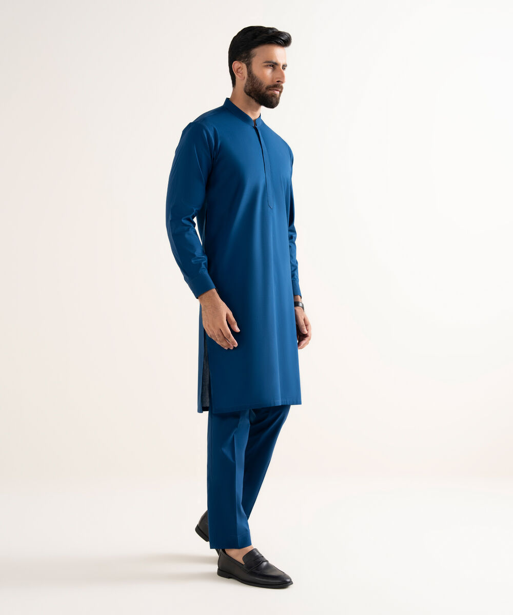Men's Latha Plain Blue Kurta Trouser