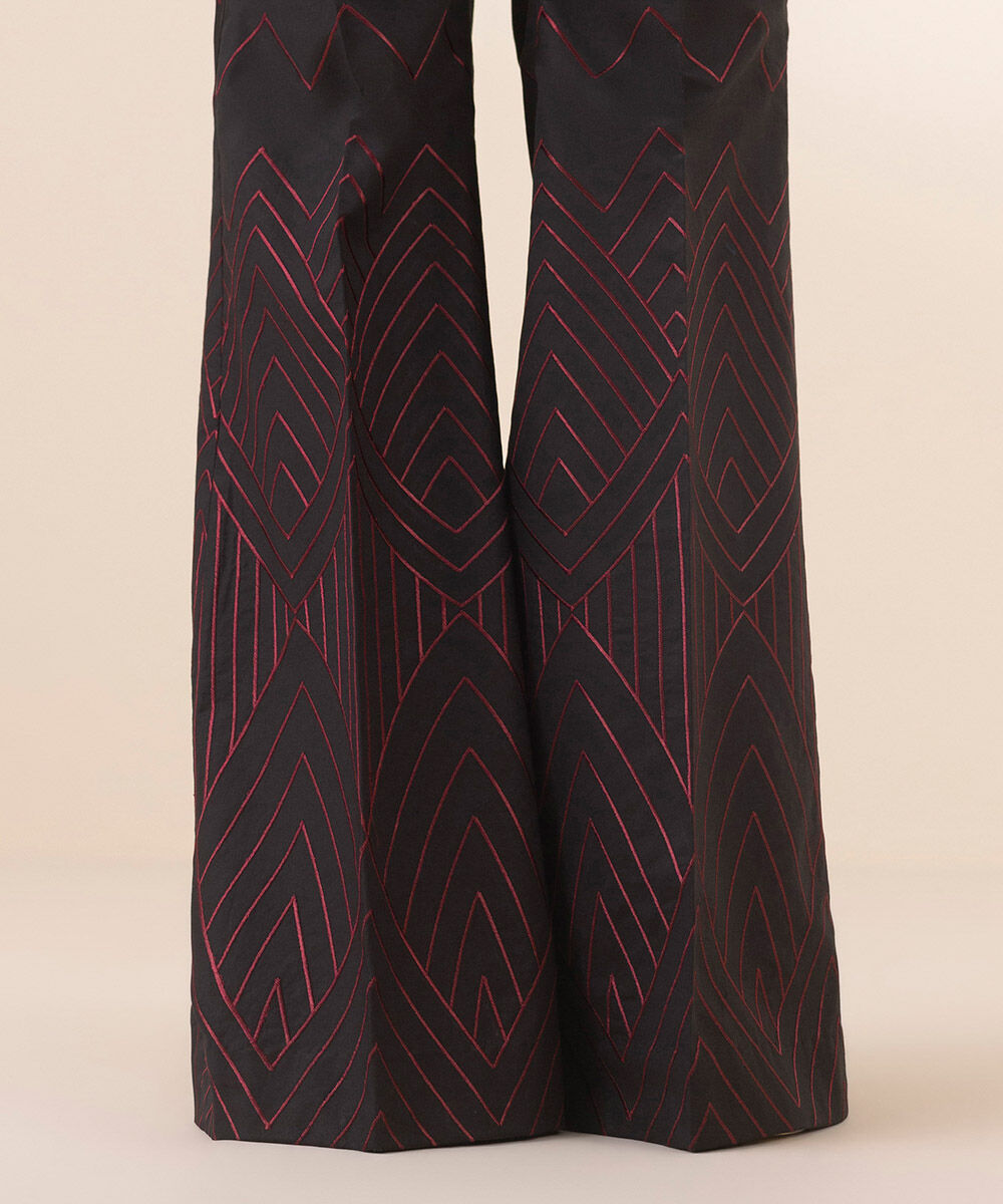 Women's Unstitched Black Cotton 3 Piece Suit