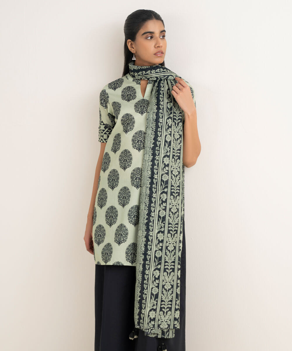 Women's Unstitched Lawn Printed Black 2 Piece Suit