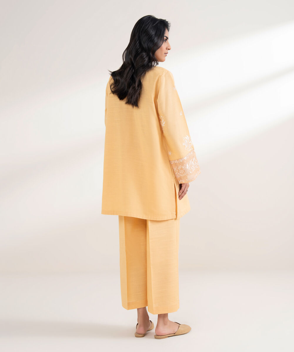 Women's RTW Light Khaddar Embroidered Pale Yellow Straight Shirt