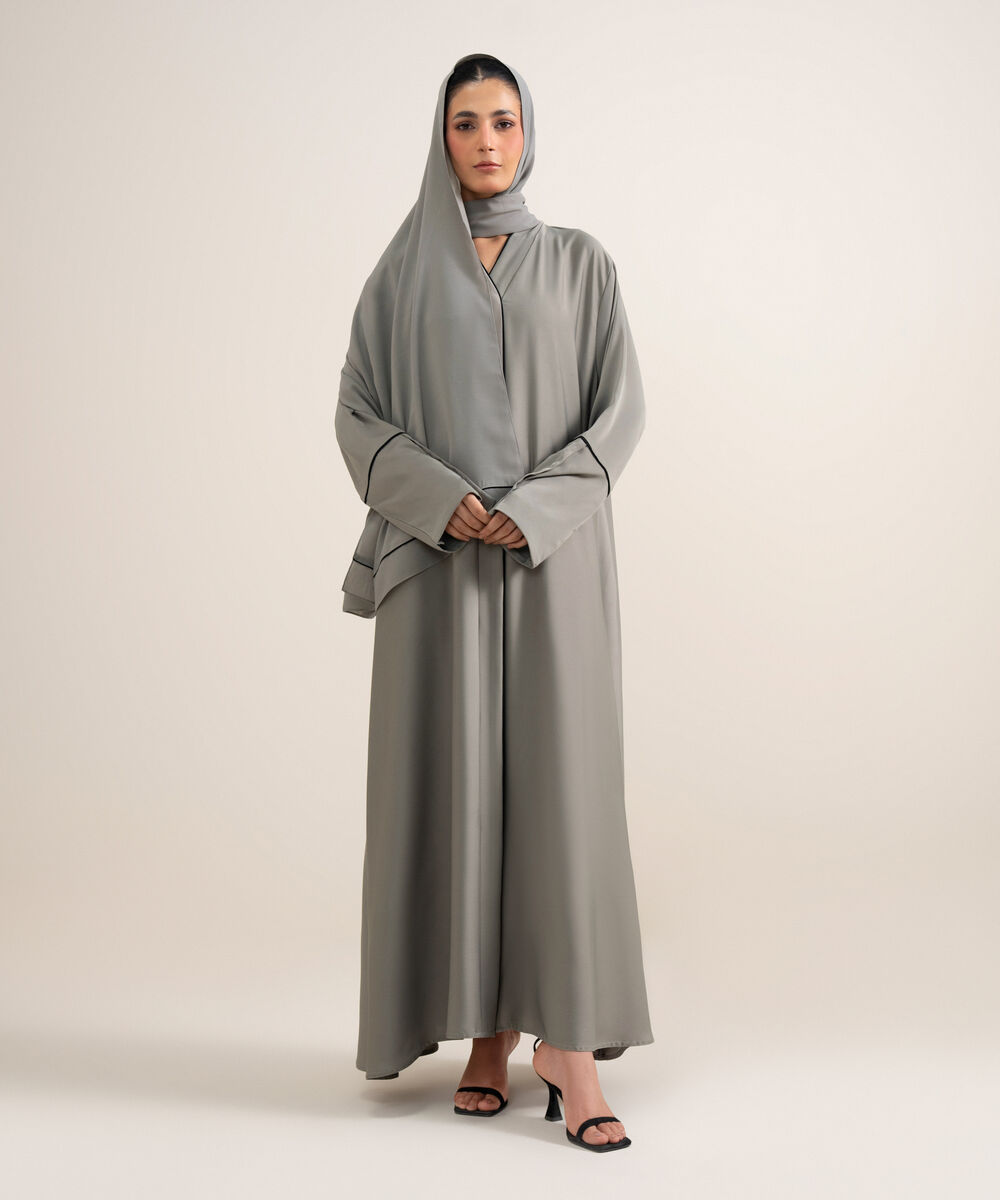 Women's Grey Regular Abaya Set