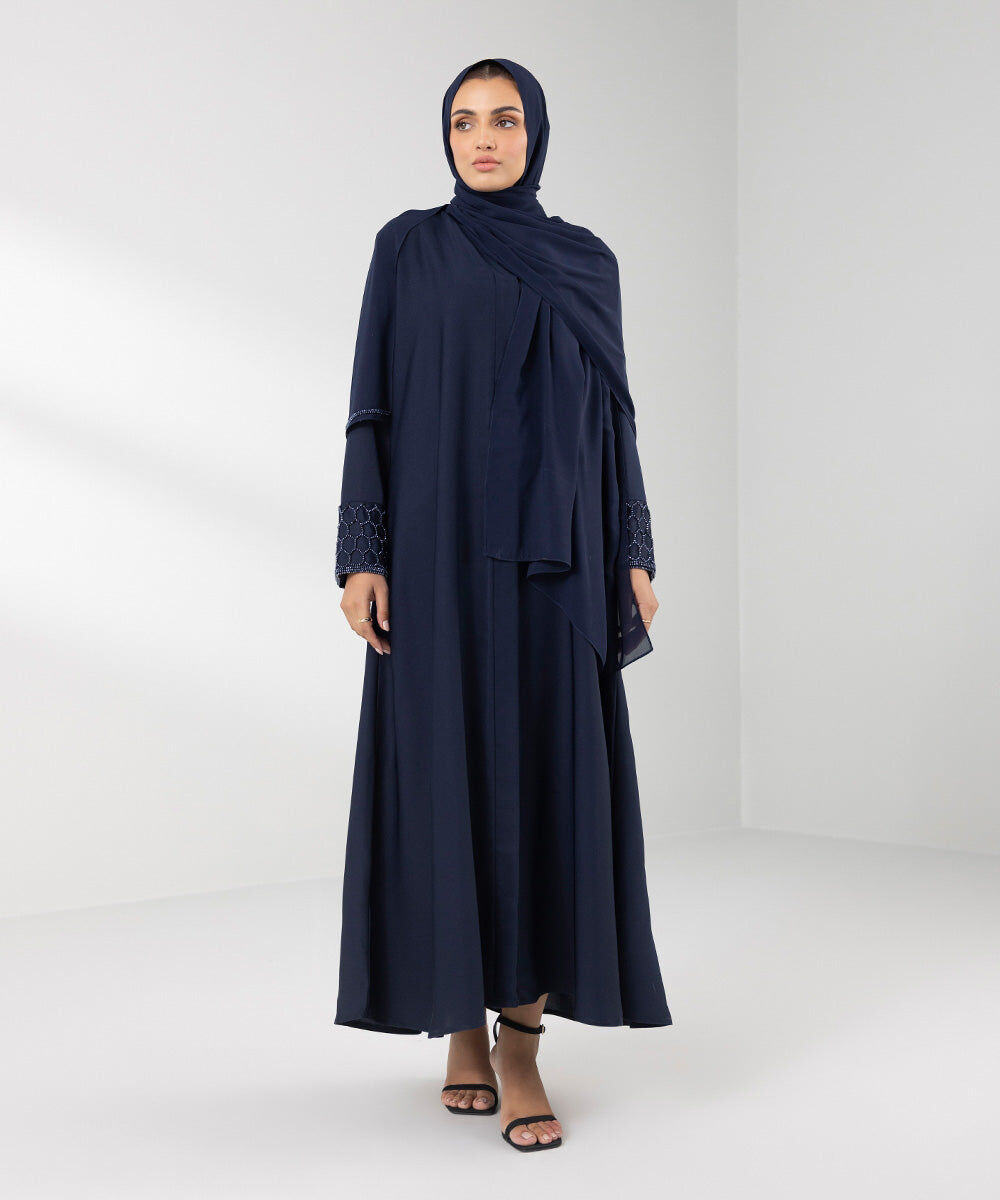 Woman - Blue Hand Embellished Abaya Set