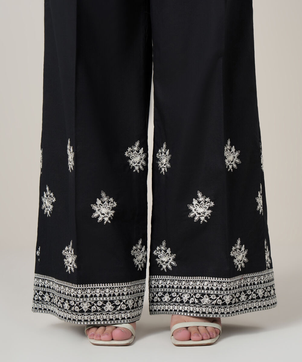 Women's RTW Cambric Black Embroidered Trousers