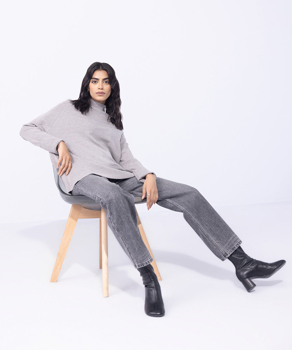 Light Weight Raglan Sweater Women's Western Wear Grey Sweater