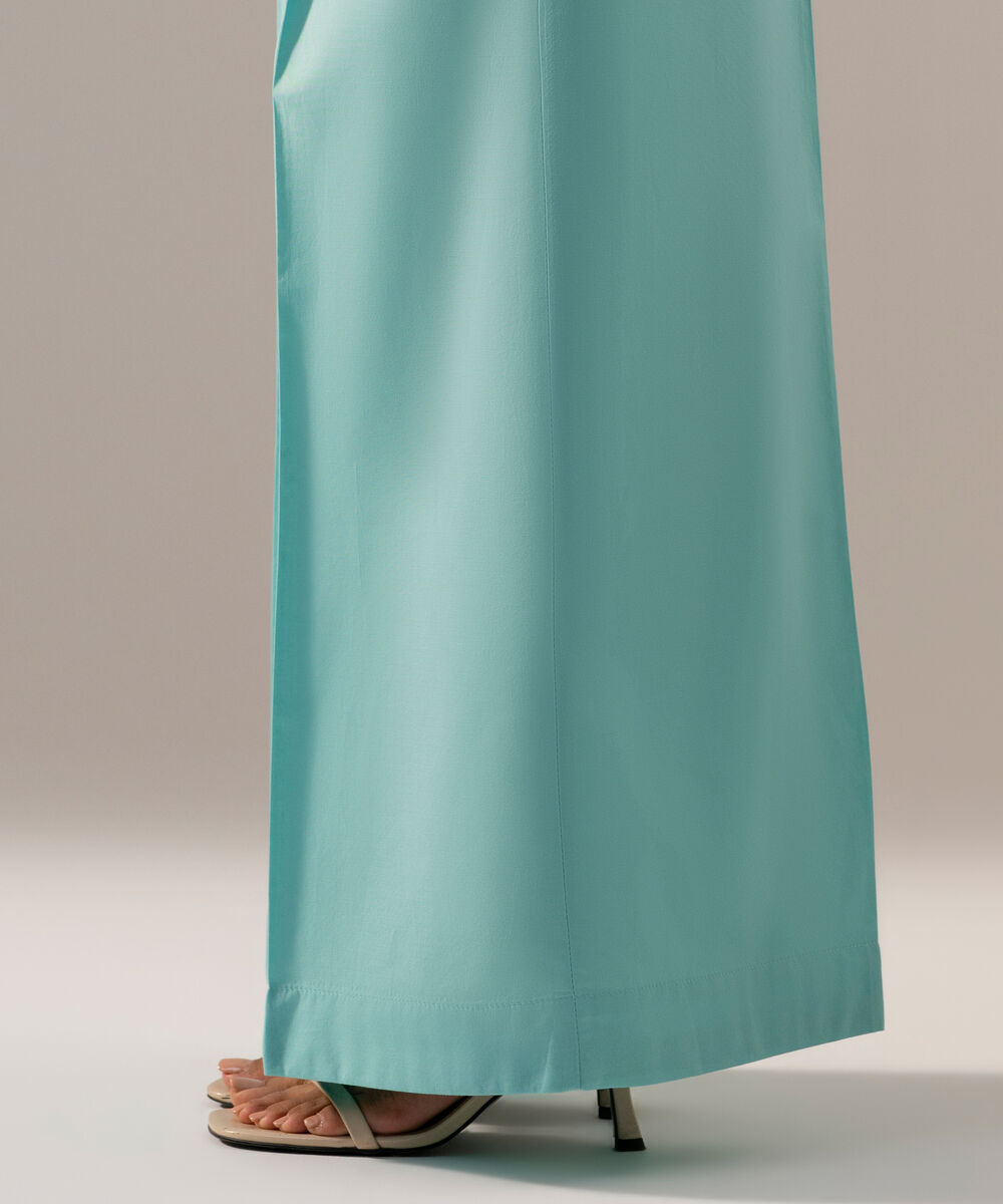 Women's RTW Cambric Solid Blue Flared Pants