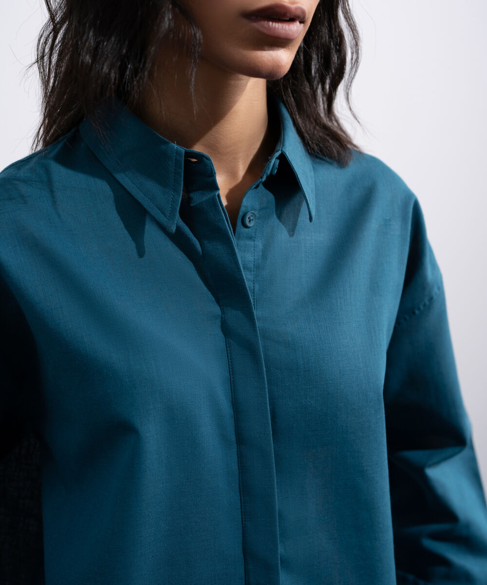 Women's Green Button Through Linen Blend Shirt