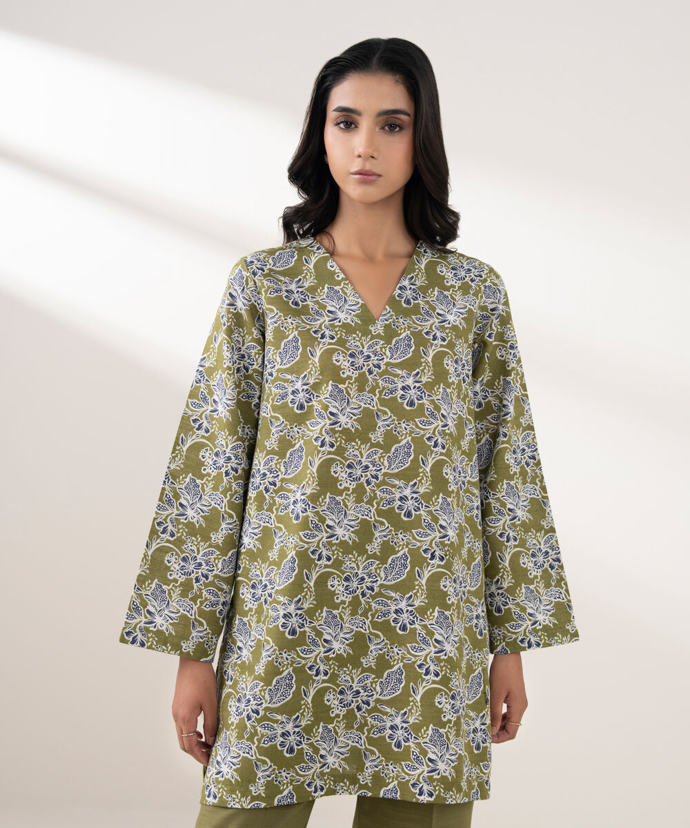 Women's RTW Khaddar Printed Green 2 Piece Suit