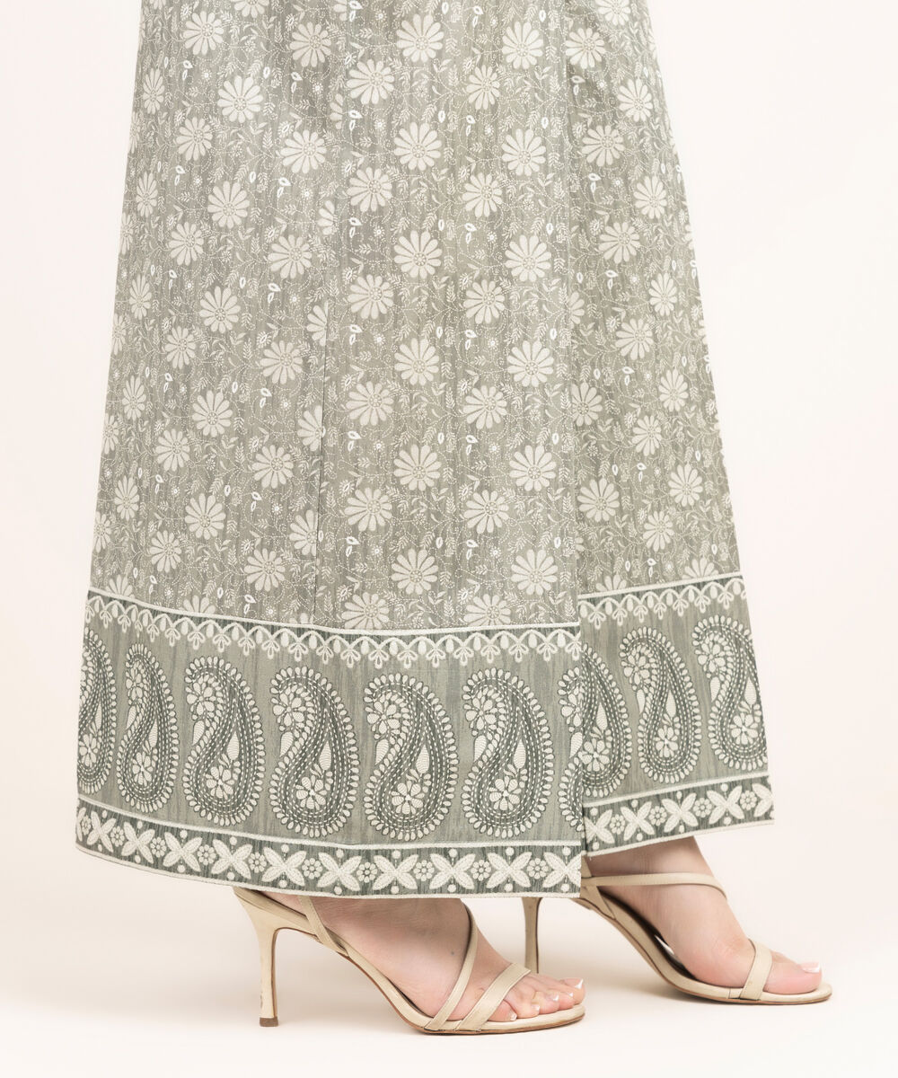 Women's RTW Cotton Printed Grey Flared Pants