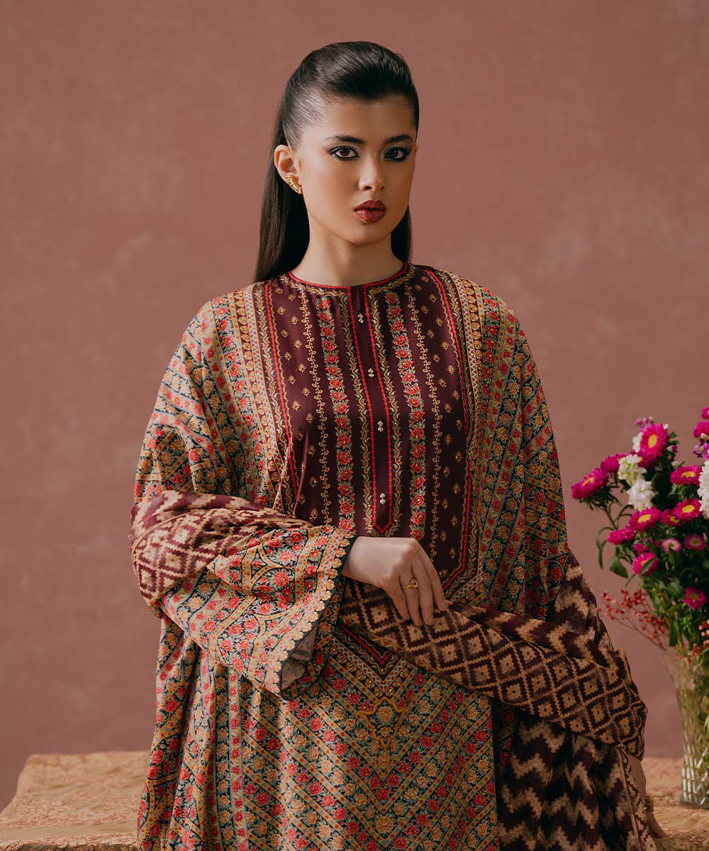 Women's Pret Blended Grip Red Printed Three Piece Suit