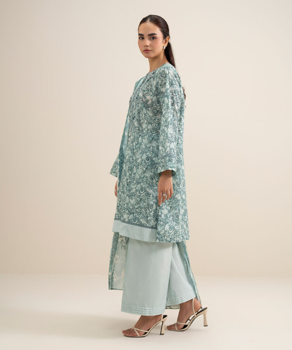 Women's Unstitched Lawn Embroidered Off White and Tea Pink 3 Piece Suit