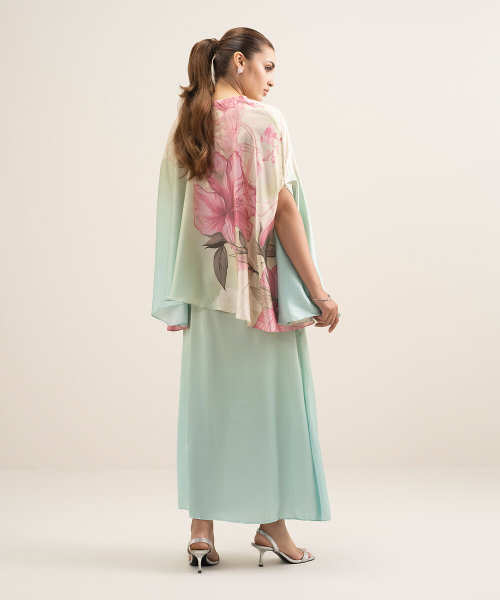 Women's RTW Blended Satin Printed Multi 2 Piece Suit